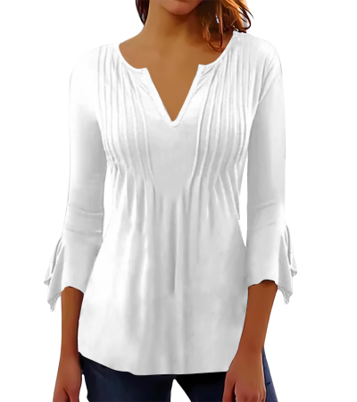 Women's digital print imitation cotton front 10 Tucker V-neck -LTW20353 - 仿棉-180g/S