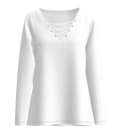 Women's digital cotton V-neck drawstring long sleeve T-shirt LTW20216 - 仿棉-180g/S