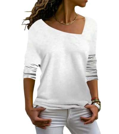 Crooked V-Neck Long Sleeve T-shirt (LTW20089) - 仿棉-180g/S