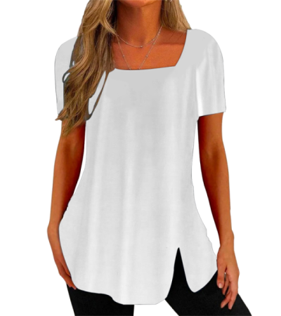 Women's imitation cotton square collar short sleeve T-shirt LTW20348 - 仿棉-180g/S