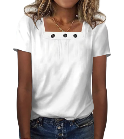 Women's imitation cotton square collar short sleeve T-shirt LTW20503 - 仿棉-180g/S