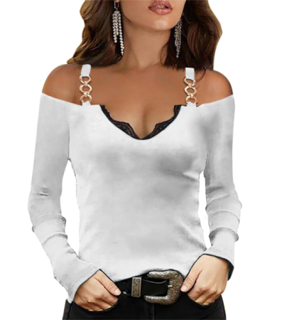 Off-the-shoulder halter short sleeve T-shirt LTW20357 - 仿棉-180g/S