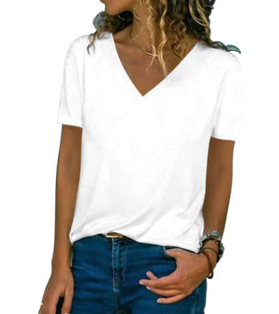 Women's digital printed cotton short sleeve V-neck short T-shirt LTW20059 - 仿棉-180g/S