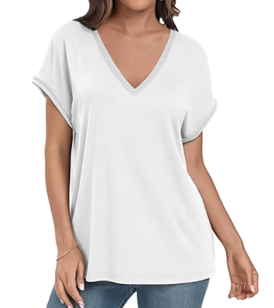 Short-sleeved V-neck T-shirt S9524109 - 仿棉-180g/S