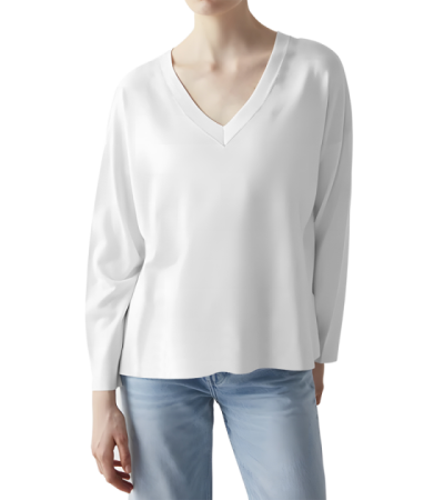 Long sleeve V-neck T-shirt -LTW20063 - 仿棉-180g/S