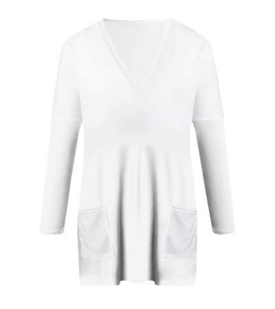 Drop shoulder pocket V-neck long sleeve T-shirt FYJ002 - 仿棉-180g/S