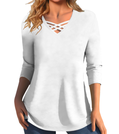 Women's imitation cotton long sleeve V-neck T-shirt LTW20567 - 仿棉-180g/S