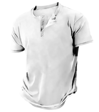 Men's digital printed cotton 3 button short sleeve Henry Shirt -LTM10041 - 仿棉-180g/S