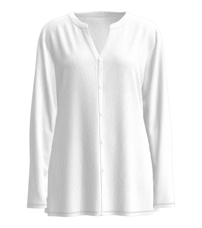 Women's imitation cotton front middle V-neck open front long sleeve top -LTW20557 - 仿棉-180g/S