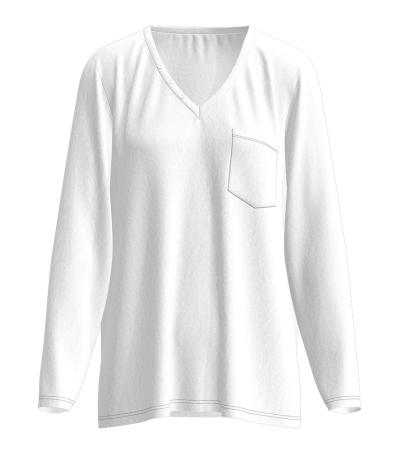 Women's digital printed cotton V-neck pocket long sleeve T-shirt LTW20513 - 仿棉-180g/S