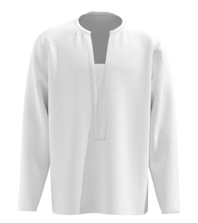 Men's faux cotton front center drawstring round neck long sleeve T-shirt LTM100248 - 仿棉-180g/S