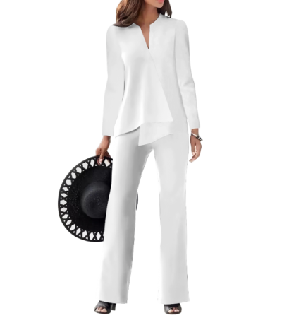 Women's air layer front hem asymmetrical coat trouser set LTW20534 - 空气层-250g/S