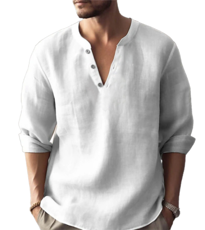 Men's bamboo hemp half-open V-neck long sleeve shirt -LTM100762 - 竹节麻-120g/S