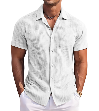 Men's Waffle Collar short-sleeved shirt -LTMC10063 - 华夫格-210g/S