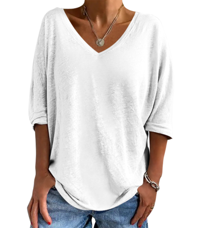 200g imitation cotton - Women's digital printing imitation cotton 7 point sleeve V-neck T-shirt LTW20350 - 仿棉-200g/L