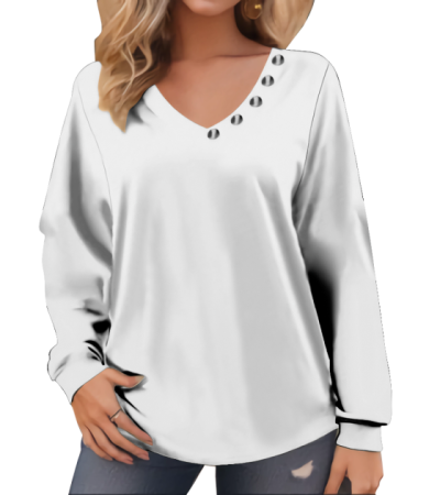 Women's wool fabric V-neck long sleeve T-shirt LTW20589 - 涤毛圈-230g/S