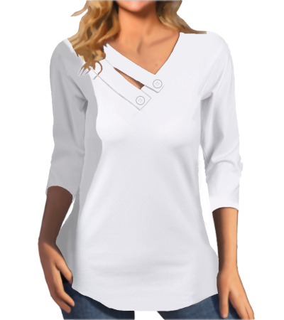 Women's imitation cotton V-neck long sleeve T-shirt LTW20671 - 仿棉-200g/S