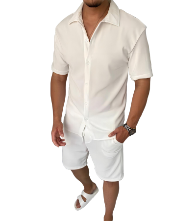 Men's digital print Cubana collar short sleeve shirt + Shorts LTM100300 - 四面弹-120g/S
