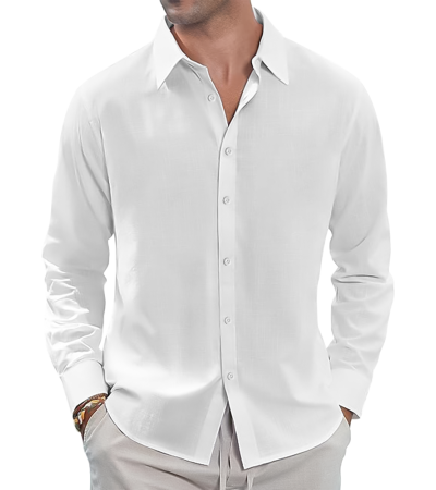 Men's digital printed bamboo hemp lapel long sleeve shirt -LTMJ10015 - 竹节麻-120g/S