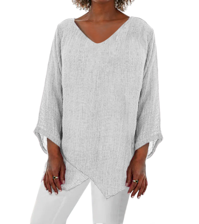 Blouse digital print imitation cotton V-neck irregular hem LTW20139 - 竹节麻-120g/S