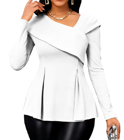 Women's imitation cotton V-neck long sleeve top LTW20689 - 仿棉-200g/S